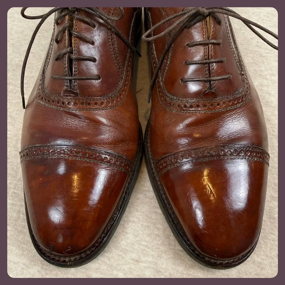 Cole Haan Briaano Mens Brown Leather Cap Toe Oxford Dress Shoes Made in Italy‎